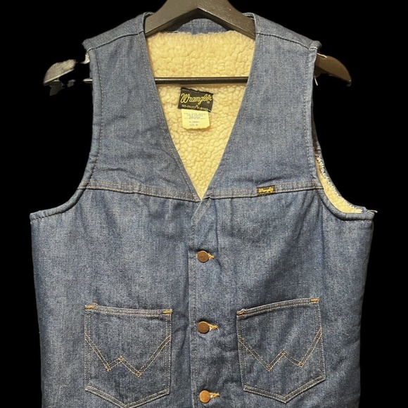 Vintage 80s 90s Wrangler Denim Sherpa Lined Vest M